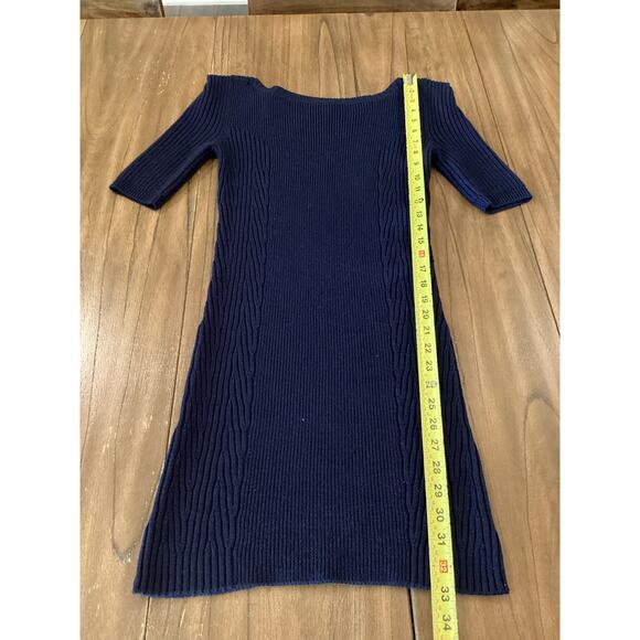 Theory Navy Knit ribbed wool short sleeve preppy minimalist mini dress S - Picture 5 of 10